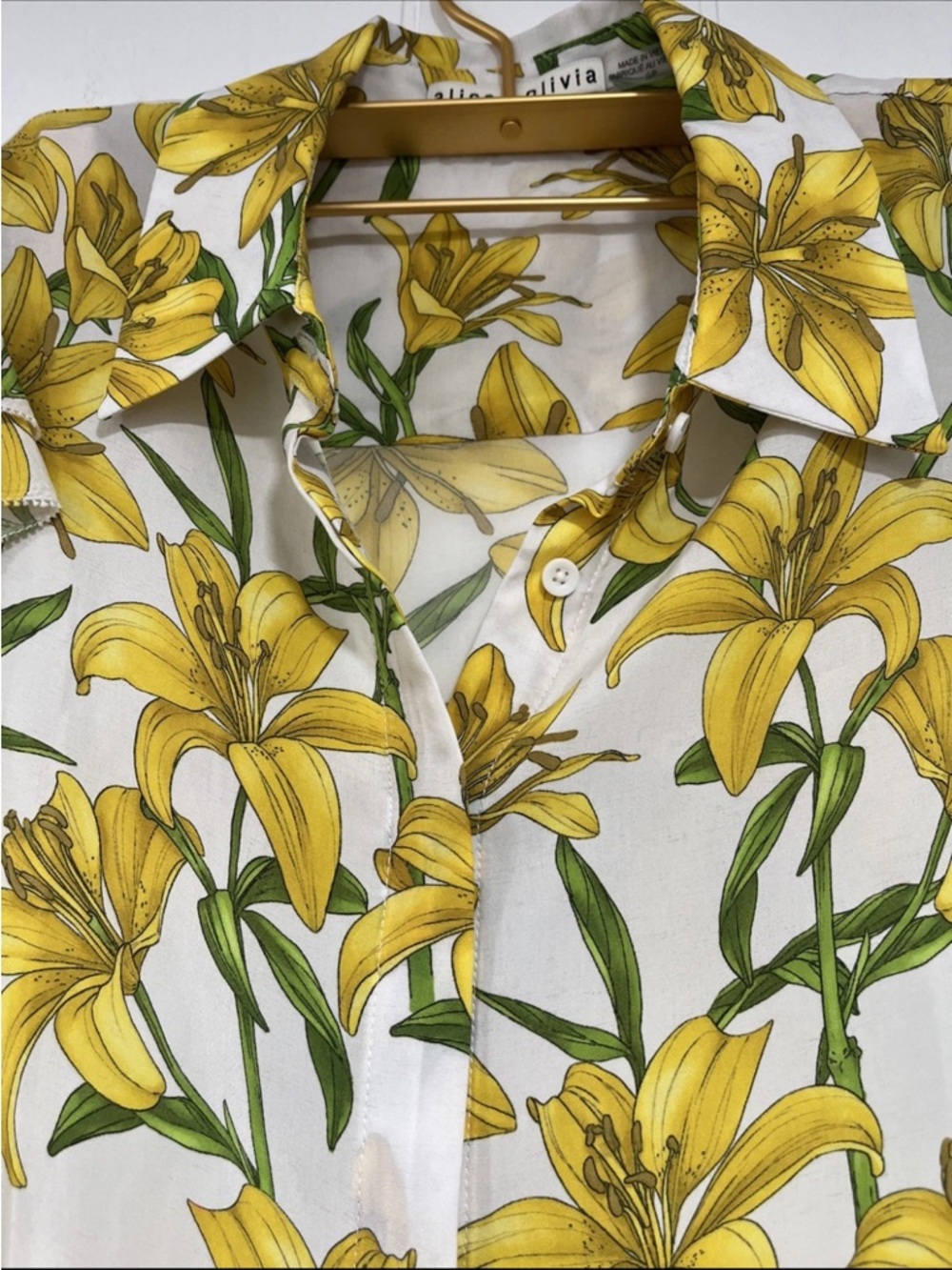 Alice + Olivia Yellow Lily Print Shirt Dress Silk Blend Size S summer dress - Picture 6 of 11